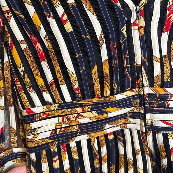 Women's Striped Blouse - Black, White, Gold - Picture 2 of 5